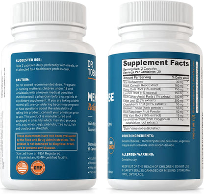 Dr. Tobias Menopause Relief 60 Capsules | Menopause Supplements for Women | Menopause Wellness Support | Black Cohosh + Soy Isoflavones | Hot Flashes, Mood & Nighttime Comfort | 30 Servings