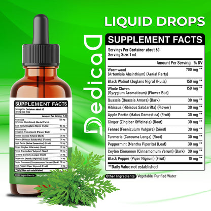 DEDICAD 12in1 Wormwood Liquid Drops - Black Walnut Wormwood Tincture Liquid Extract Whole Cloves and 9 More Herbs - 60 Days Supply DEDICAD buy supplements Au