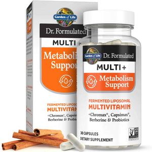 Garden of Life Dr. Formulated Multi+ Metabolism Support - Fermented Liposomal Multivitamin + Chromax, Capsimax, Berberine & Probiotics - 30 Capsules