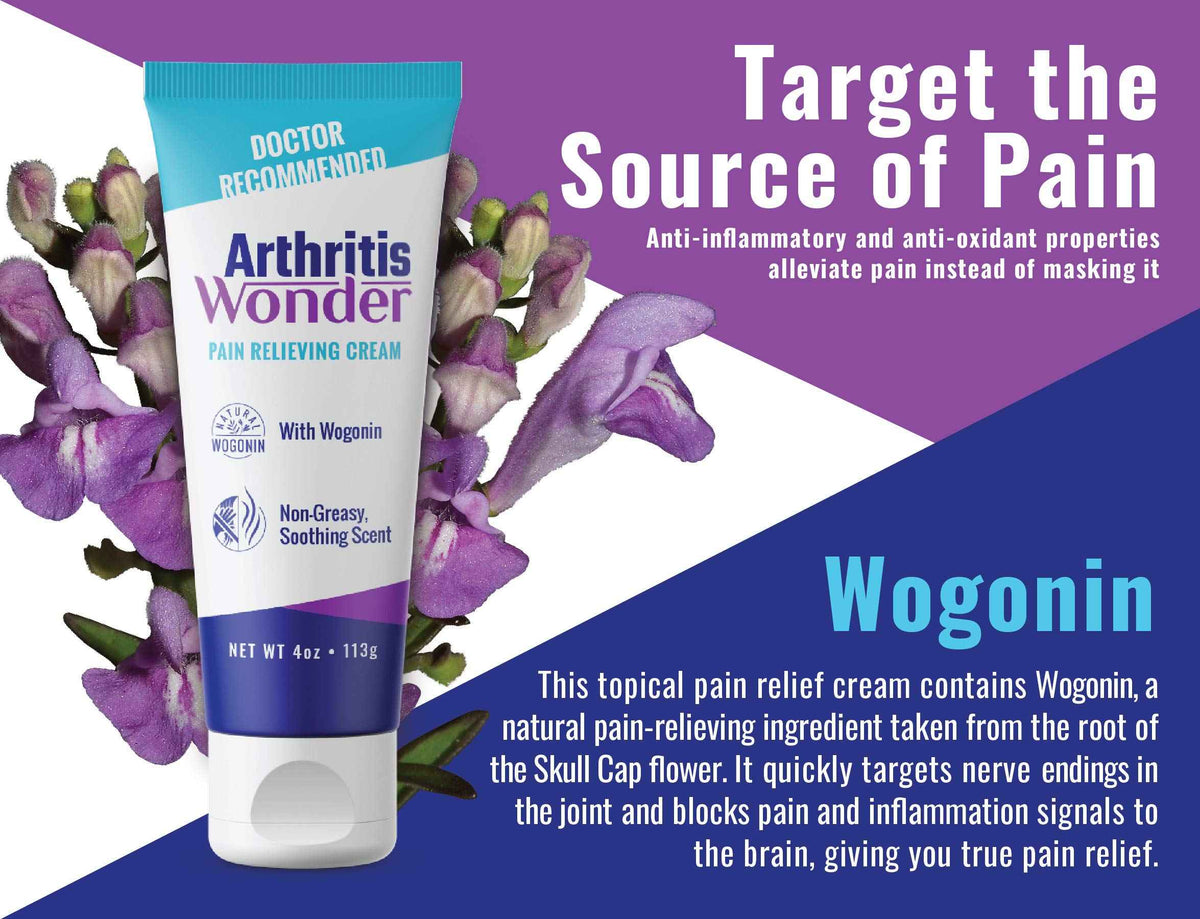 Arthritis Wonder Pain Relief Cream, 4 oz – Arthritis Pain Relief Cream for Hand, Knee, Foot and Wrist Joints – Fast-Acting, Deep Penetrating, Non-Greasy Formula with Natural Wogonin