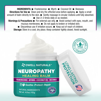OWELL NATURALS Neuropathy Healing Balm, Fast Acting, with Frankincense, Myrrh, Coconut Oil & Beeswax, Natural Ingredients – Soothe, Protect & Repair, 4 oz (Pack of 1) Owell NaturalsBuy Supplements Australia