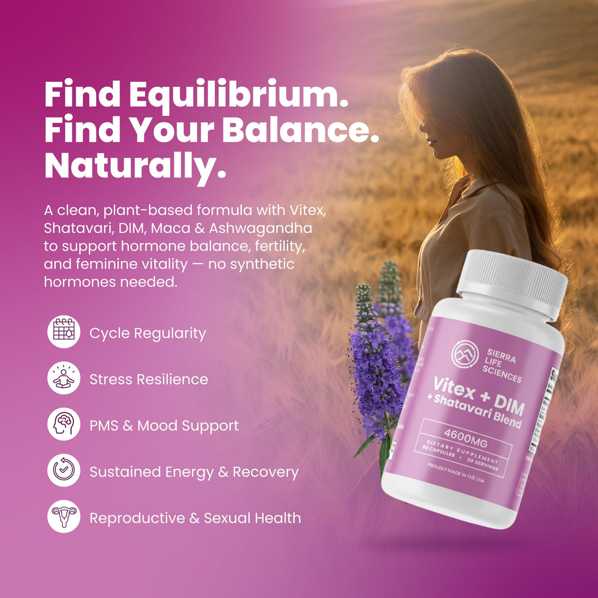 SIERRA LIFE SCIENCES Hormonal Balance Blend for Women – Vitex, DIM, Shatavari + Adaptogenic Support – Menstrual & Menopause Relief – Vegan, Clean-Label Formula – 4600mg – 60 Capsules SIERRA LIFE SCIENCESBuy Supplements Australia