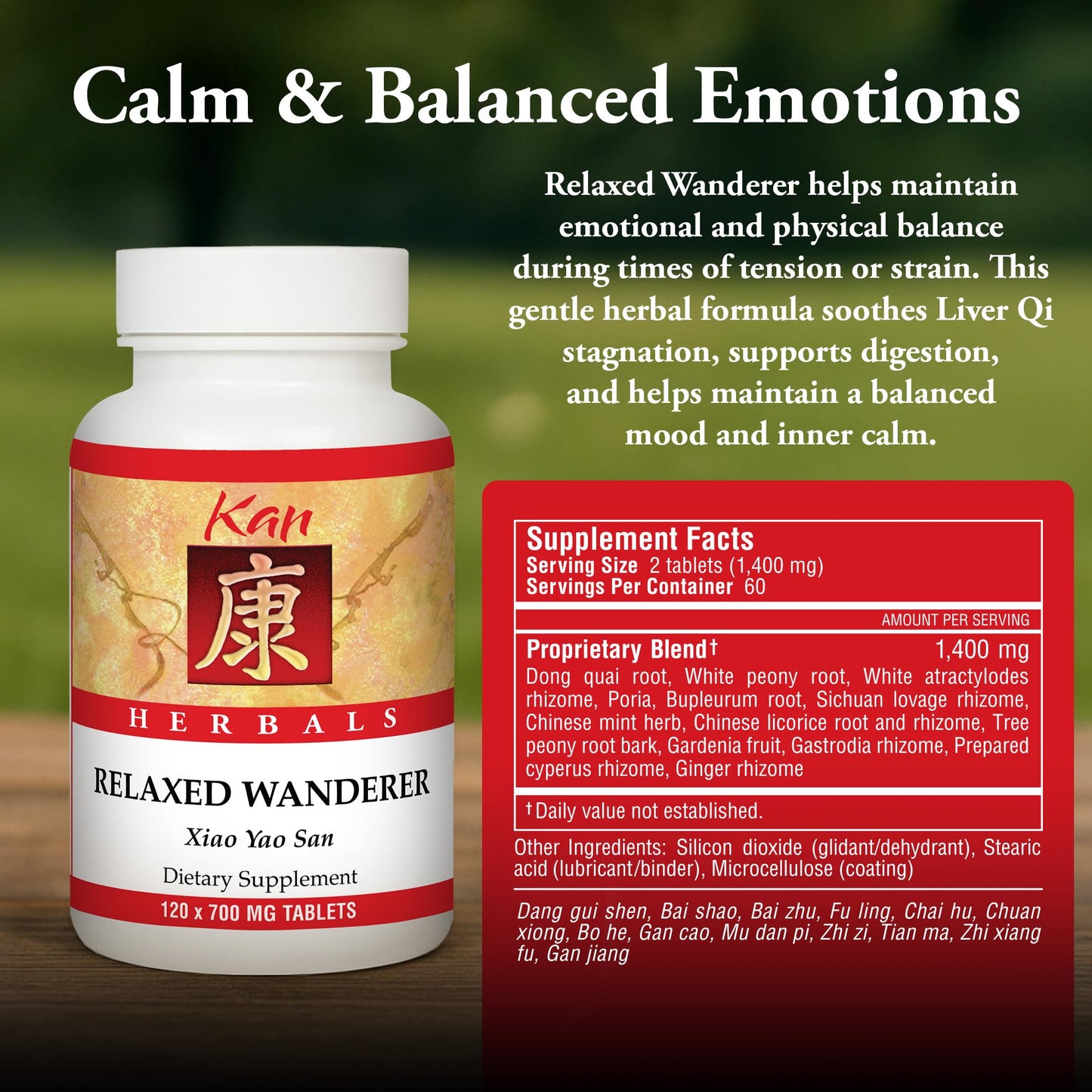 Kan Herbs Company Relaxed Wanderer – Traditional Chinese Herbal Formula to Support Mood, Digestion, and Menstrual Balance, Nourishes Blood, Eases Occasional Tension and Fatigue, 120 Tablets Kan HerbBuy Supplements Australia