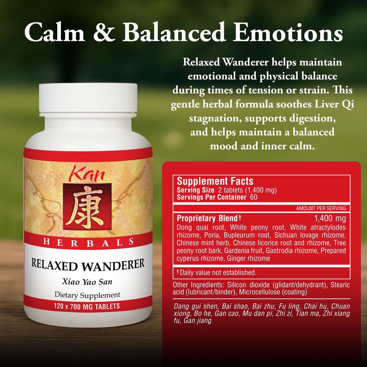 Kan Herbs Company Relaxed Wanderer – Traditional Chinese Herbal Formula to Support Mood, Digestion, and Menstrual Balance, Nourishes Blood, Eases Occasional Tension and Fatigue, 120 Tablets Kan HerbBuy Supplements Australia
