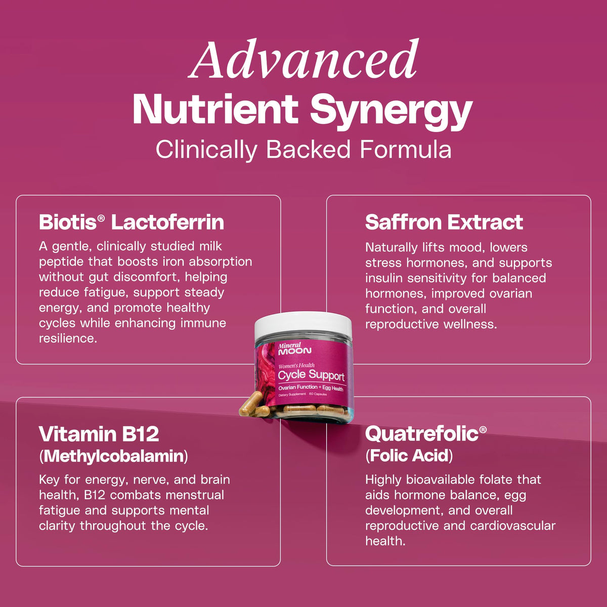 Mineral Moon Hormonal Support Bundle - Menstrual Supplement + Cycle Support - Aid Ovulation, Hormonal Balance & PMS Support - Reduce Period Cramps & Fatigue - Antioxidant Ovarian Support Vitamins Mineral Moon buy supplements Au