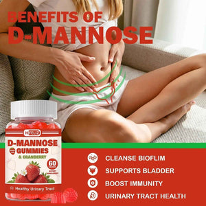 HFELIZ D Mannose with Cranberry Gummies, D-Mannose Supplements 1300mg for Women, Support Natural Urinary Tract & Bladder Health, Sugar-Free, 60 Count