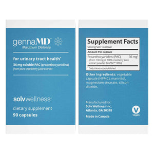 Solv Wellness GennaMD - Maximum UTI Defense - 36 mg Soluble PAC from 100% Cranberry Juice Extract - Highest PAC Concentration in a Small, Easy-to-Swallow Capsule - 90 Capsules