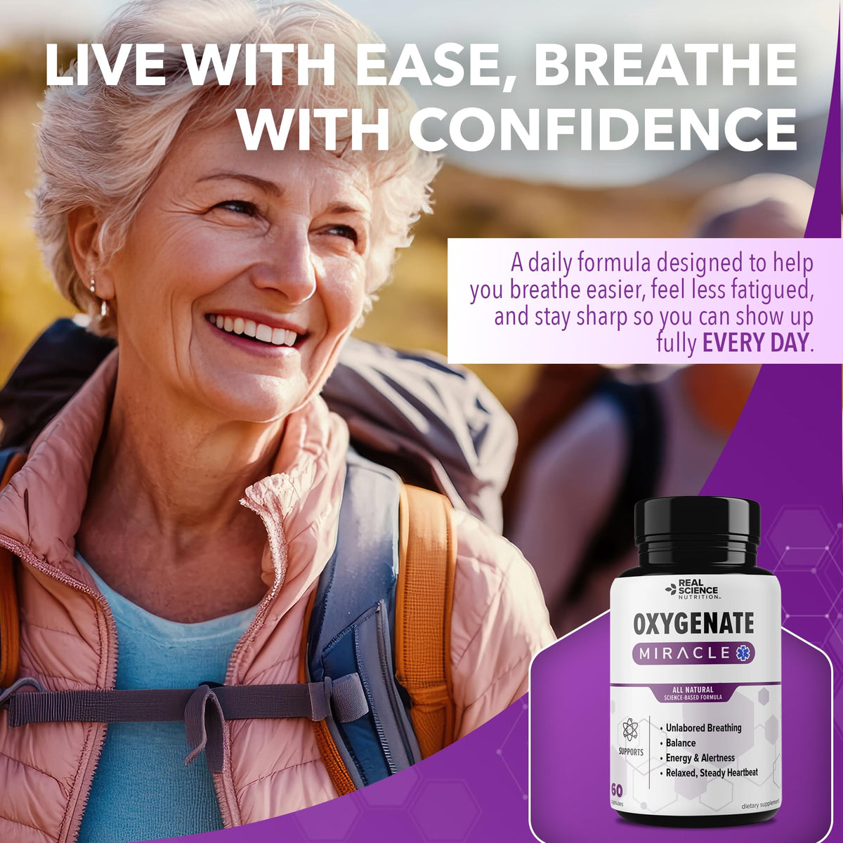 Real Science Oxygenate Miracle – Daily Lung & Circulation Support Supplement for Breathing Comfort and Energy – Supports Respiratory Function and Overall Wellness, 60 Caps Real Science NutritionBuy Supplements Australia