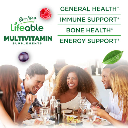 Lifeable Sugar Free Multivitamin Gummies | with Iron Vitamin A, C, D, E, Niacin, B6, Folate, B12, Biotin, Pantothenic Acid, Zinc | Lifeable