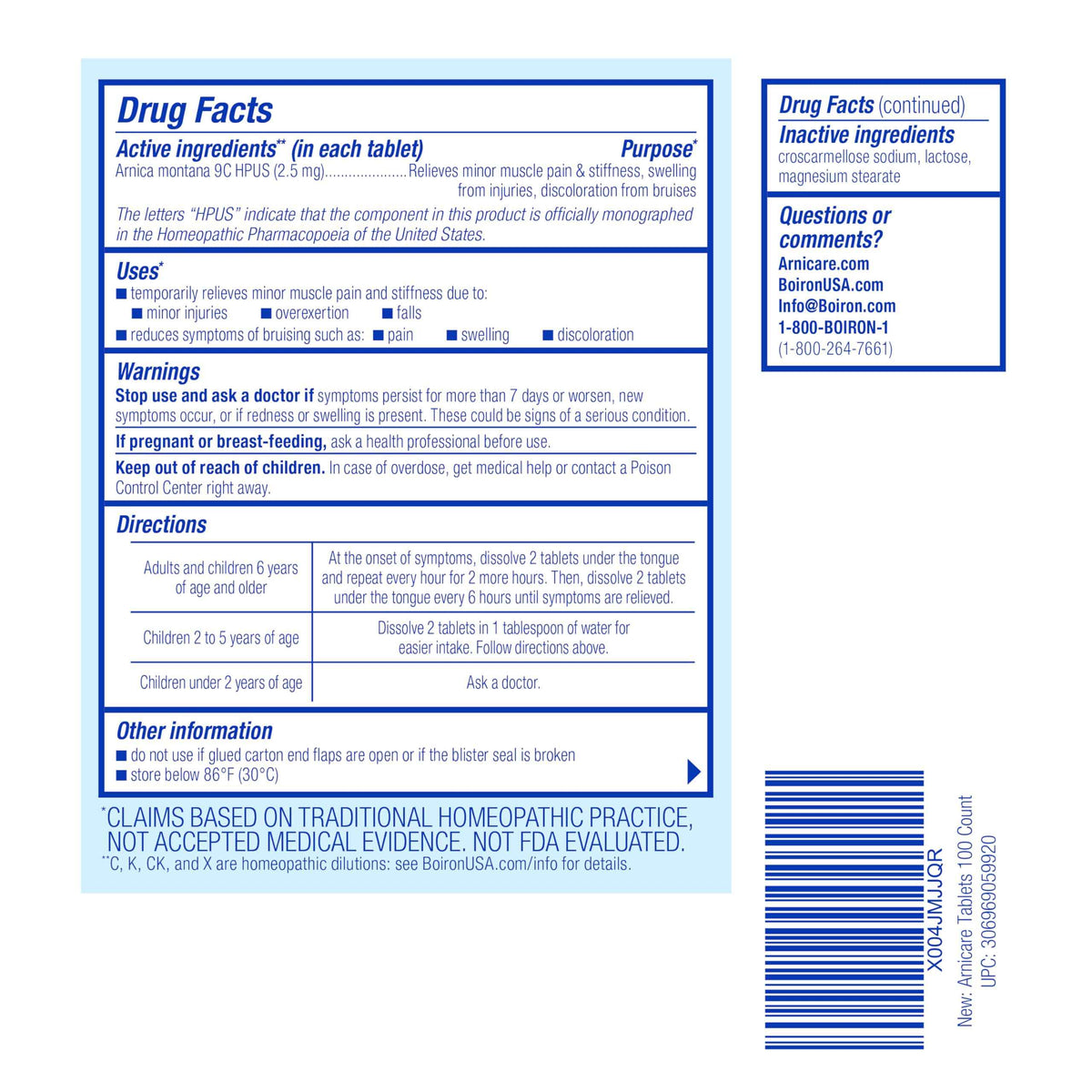 Boiron Arnicare Tablets - 100 Count for Pain Relief from Muscle Pain, Joint Soreness, Swelling from Injury or Bruises - Arnica Meltaway Tabs