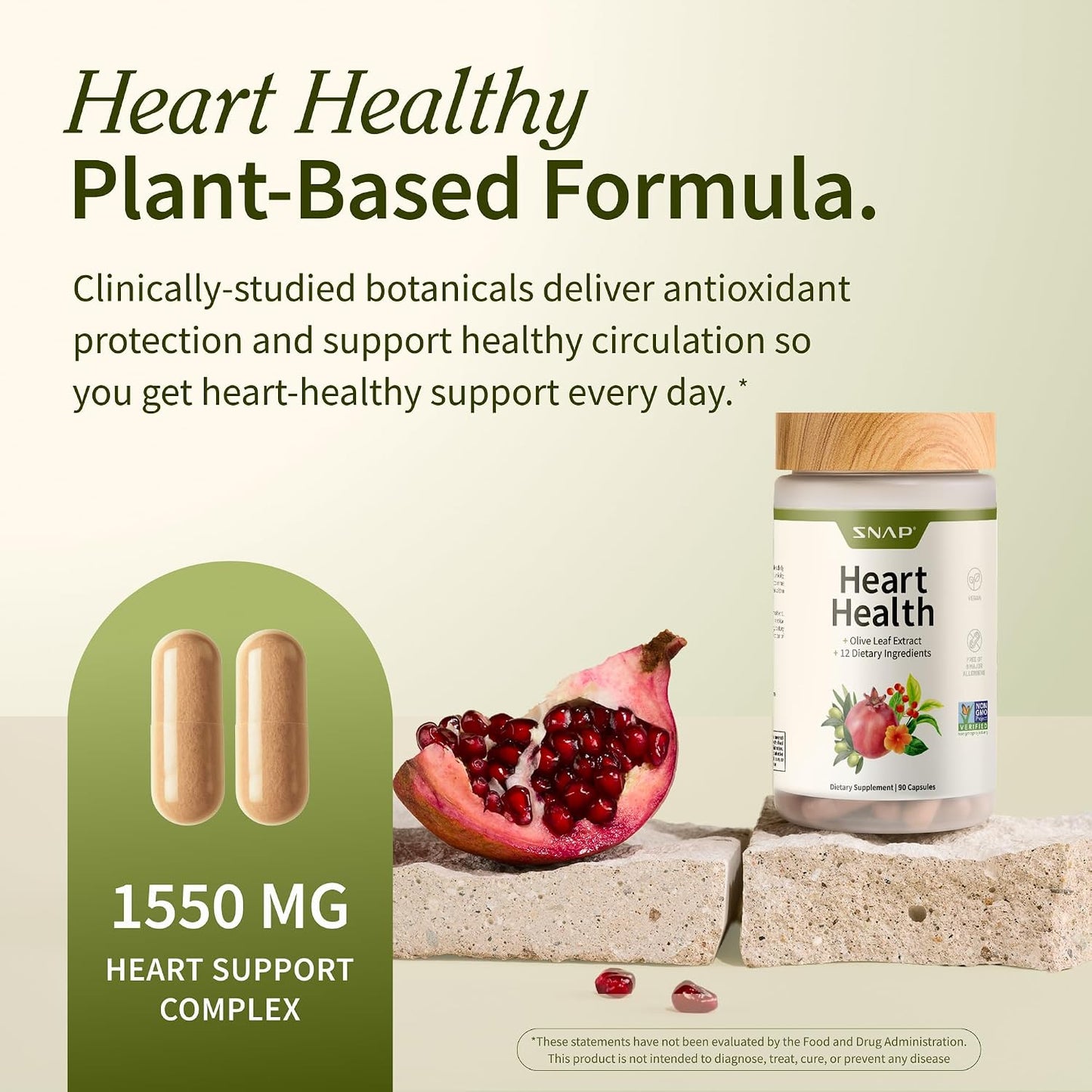 Snap Supplements Heart Health Support Supplement with Beets, 90 Capsules | Botanical Support for Heart Health, Healthy Circulation, and Nitric Oxide Levels, Vegan, Non-GMO (Packaging May Vary)