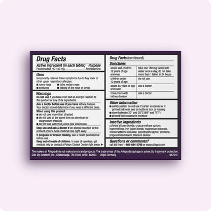 Allegra Adult 24-Hour Allergy Relief Tablets, Non-Drowsy Indoor and Outdoor Allergy Medicine, 180 mg Fexofenadine HCI Antihistamine Pill, 90 Count Plus 1 Count Travel Pack Allegra buy supplements Au