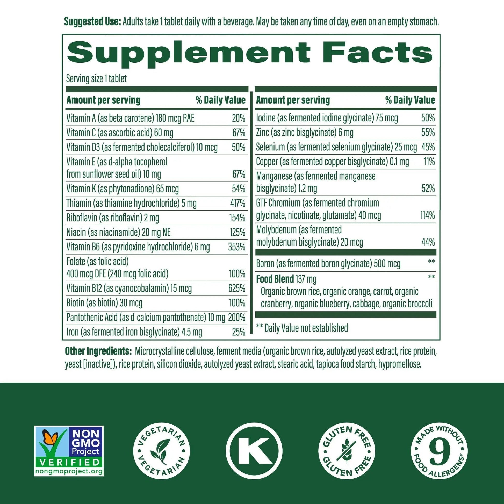 MegaFood One Daily Multivitamin for Women and Men, Immune Support Supplement with Real Food, Vitamin C & Vitamin B, Bone Health MegaFood