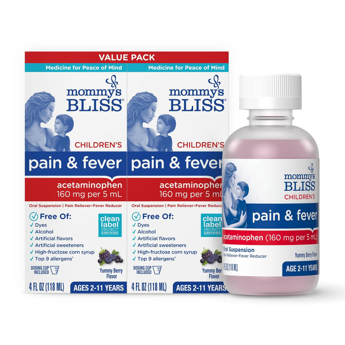 Mommy's Bliss Children's Pain and Fever Reducer, Kids Acetaminophen, Dye Free, Delicious Mixed Berry Flavor, Ages 2+, 4 Fluid Ounces (Pack of 2) Mommy's BlissBuy Supplements Australia