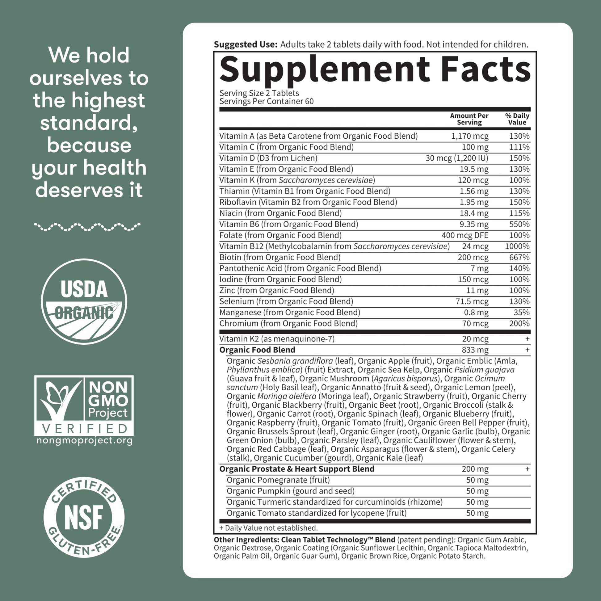 Garden of Life Organics Men's 40+ Multivitamin with Prostate Support, B12 & Vitamins – Vegan Daily Whole Food Multivitamin, Non-GMO, Certified Organic, 120 Tablets Garden of Life buy supplements Au