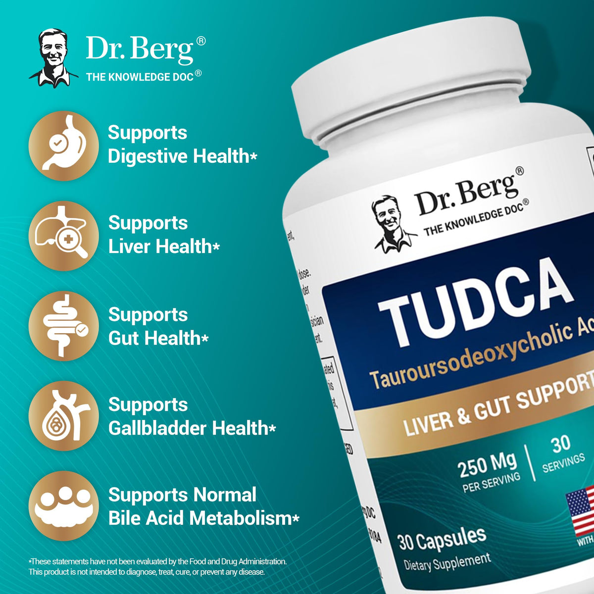Dr. Berg TUDCA Supplement (Tauroursodeoxycholic Acid) - Powerful Formula for Liver Health, Bile Flow, Gallbladder Support