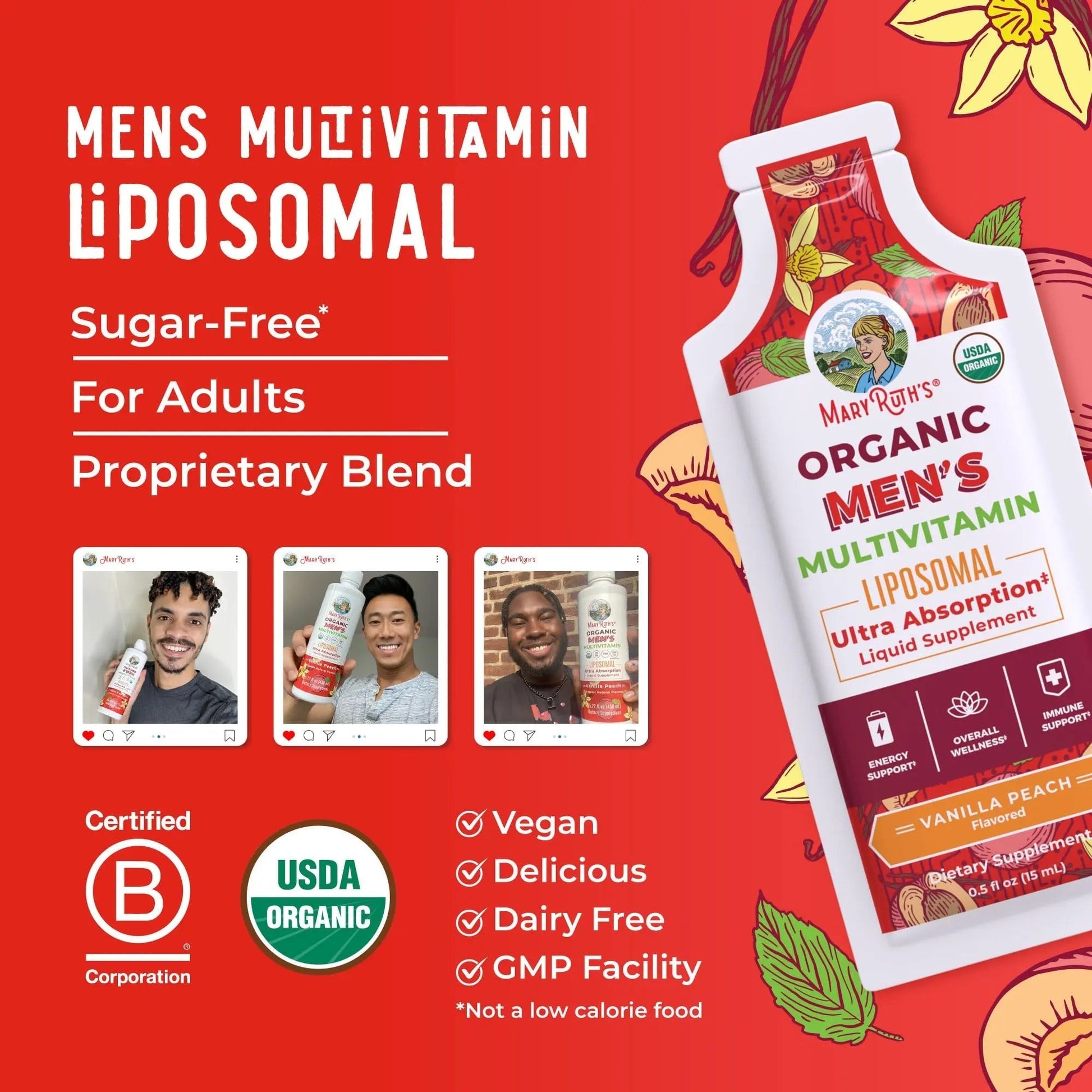 MaryRuth Organics Multivitamin for Men | USDA Organic | Sugar Free Mens Multivitamin Liposomal | Liquid Vitamins for Men | MARYRUTH'S