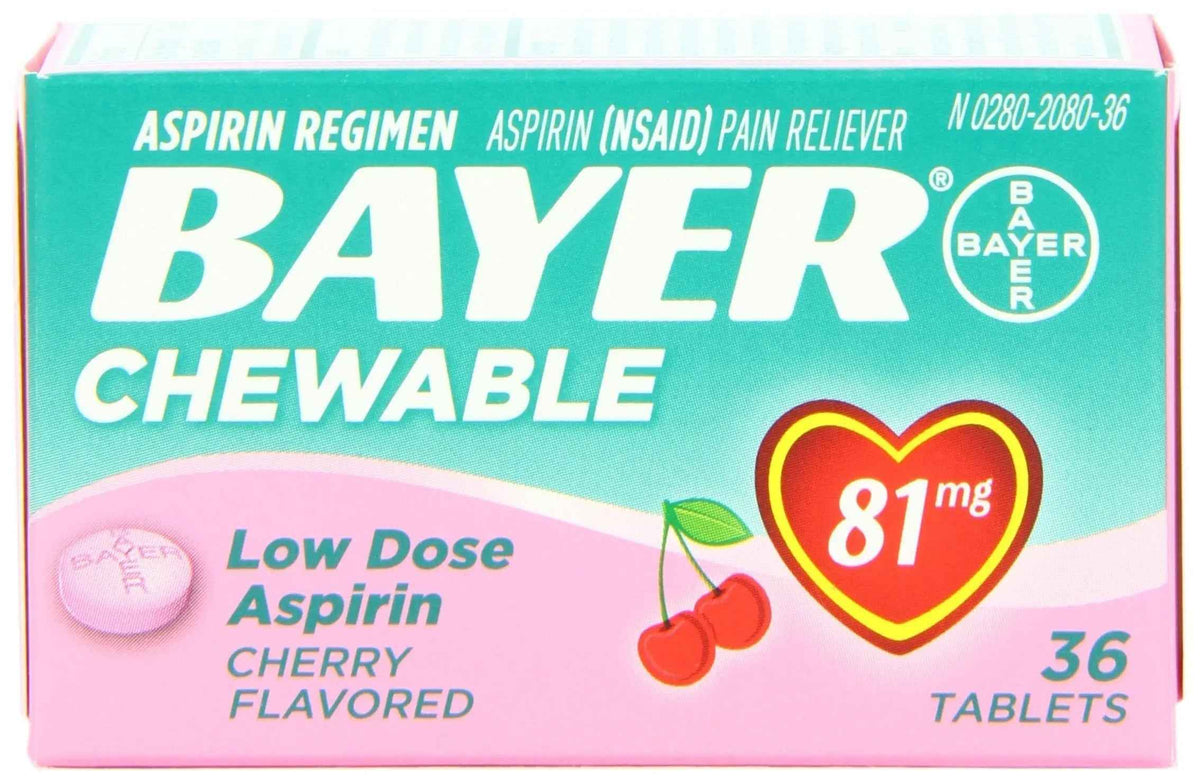 Bayer Chewable Low Dose Aspirin 81 mg Tablets Cherry 36 Tablets