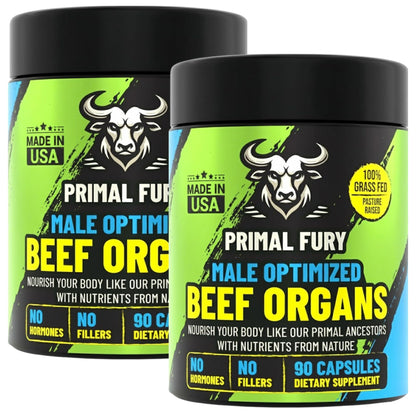 Grass Fed Beef Organ Supplement for Men - Male Optimization Pills - 6 Vital Beef Organs to Drive Prostate Health & Peak Performance, Made in USA, 90 Capsules (2 Pack) PRIMAL FURYBuy Supplements Australia