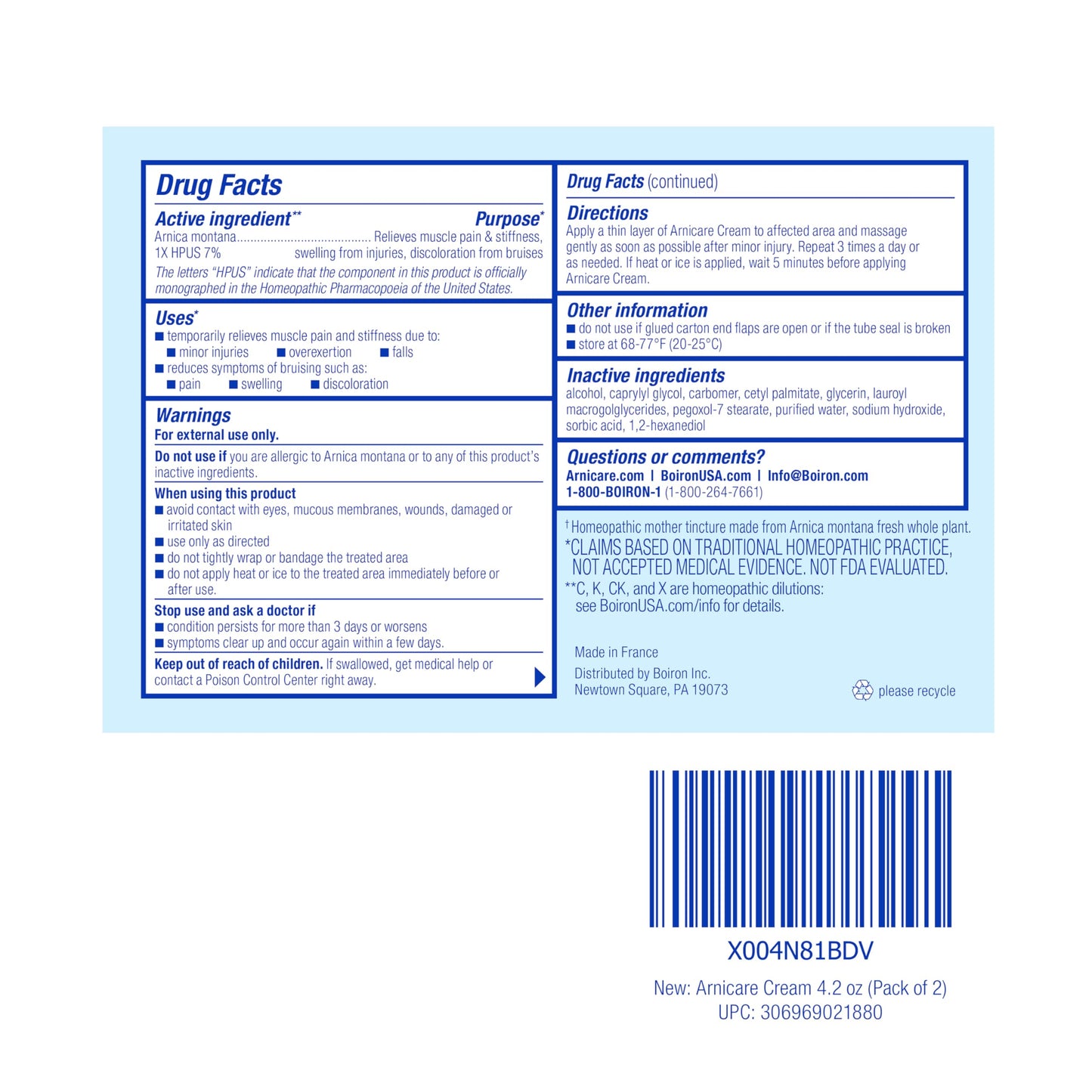 Boiron Arnicare Cream 4.2 oz (Twin Pack) for Joint Pain, Muscle Pain Relief, Swelling, Soreness, Stiffness, and Bruises - Fast Absorbing and Fragrance-Free Arnica BoironBuy Supplements Australia