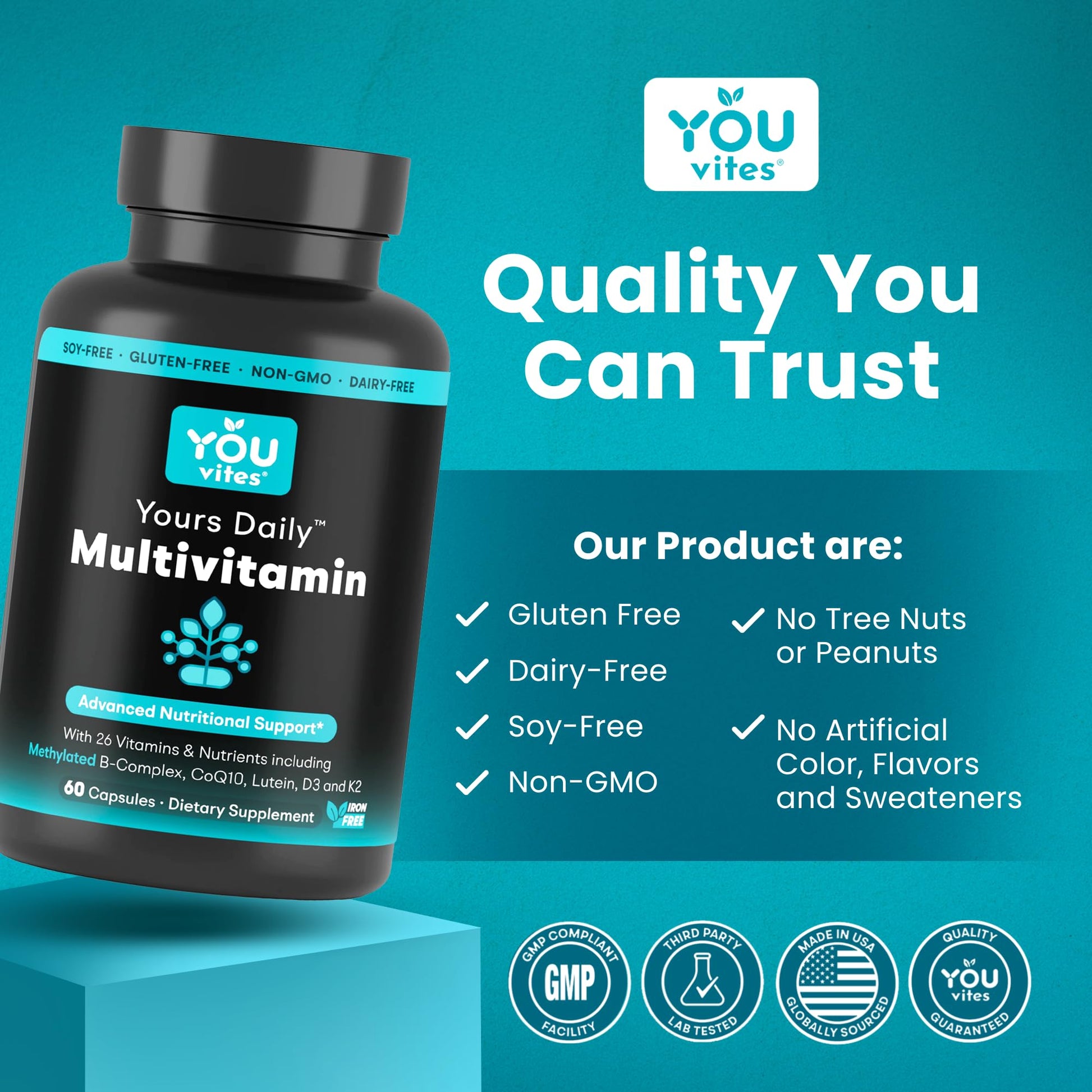 You Vites - Methylated Multivitamin for Men and Women, Methyl Multi Without Iron - 60 Capsules, MTHFR Supplement with Methyl B12, Methylfolate (5-MTHF), CoQ10 for Energy, Heart and Mood Support You Vites buy supplements Au