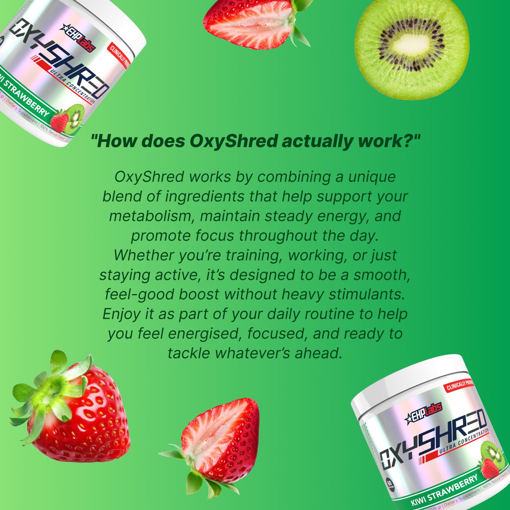 EHP Labs OxyShred Pre Workout Powder - Preworkout Powder with L Glutamine & Acetyl L Carnitine, Energy Boost Drink - Kiwi Strawberry, 60 Servings EHP Labs buy supplements Au