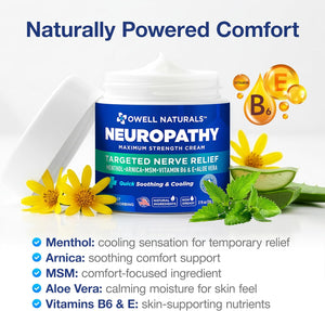 Supplement Product​Owell Naturals Neuropathy Cream Extra Strength – Fast Absorbing Cooling for Leg, Feet & Hands – Advanced Soothing Formula with Aloe Vera, Arnica, MSM & Vitamin B6 – Made in USA, 2 fl oz - GlowUpCaUSA
