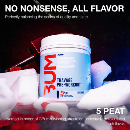 RAW Pre Workout Powder, Thavage (Beach Bum) - Chris Bumstead Sports Nutrition Supplement for Men & Women - Cbum Pre Workout for Working Out, Hydration, Mental Focus & Energy - 40 Servings