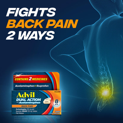 Advil Dual Action Back Pain Caplets Delivers 125mg Ibuprofen and 250mg Acetaminophen Per Dose for 8 Hours of Back Pain Relief - 144 Count Advil buy supplements Au