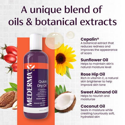 Mederma Quick Dry Oil, Scar and Stretch Mark Treatment, Helps to Improve the Appearance with Natural Botanical Extracts, Paraben Free, Fast-Absorbing, 3.4oz (100ml) MedermaBuy Supplements Australia