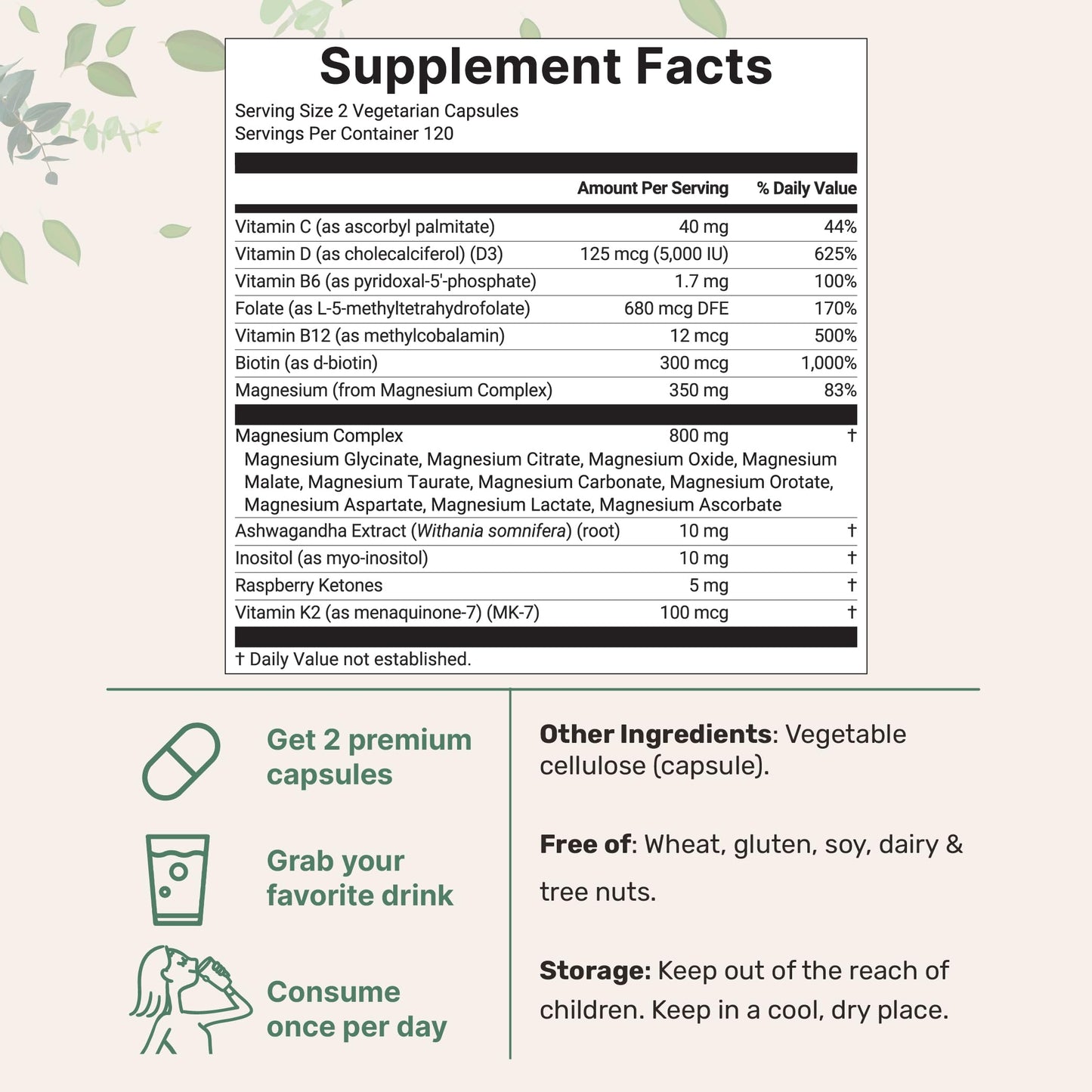 Magnesium Complex for Women, 240 Vegetarian Capsules | 20-in-1 Formula - Magnesium Blend with Vitamin D3, K2