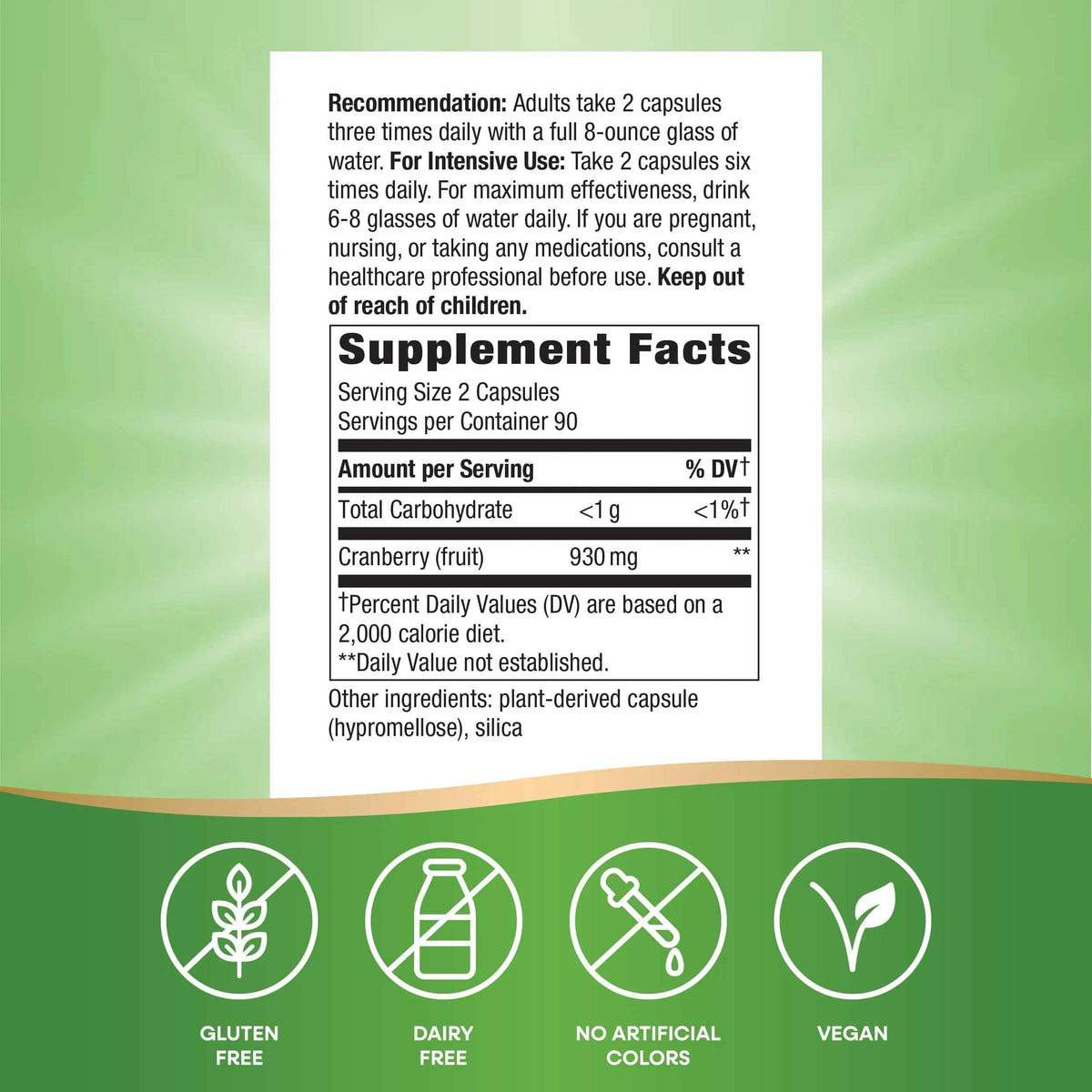 Nature's Way Cranberry Fruit, Cranberry Supplements, Supports Urinary Tract Health*, 930 mg per 2-Capsule Serving, 180 Capsules (Packaging May Vary)