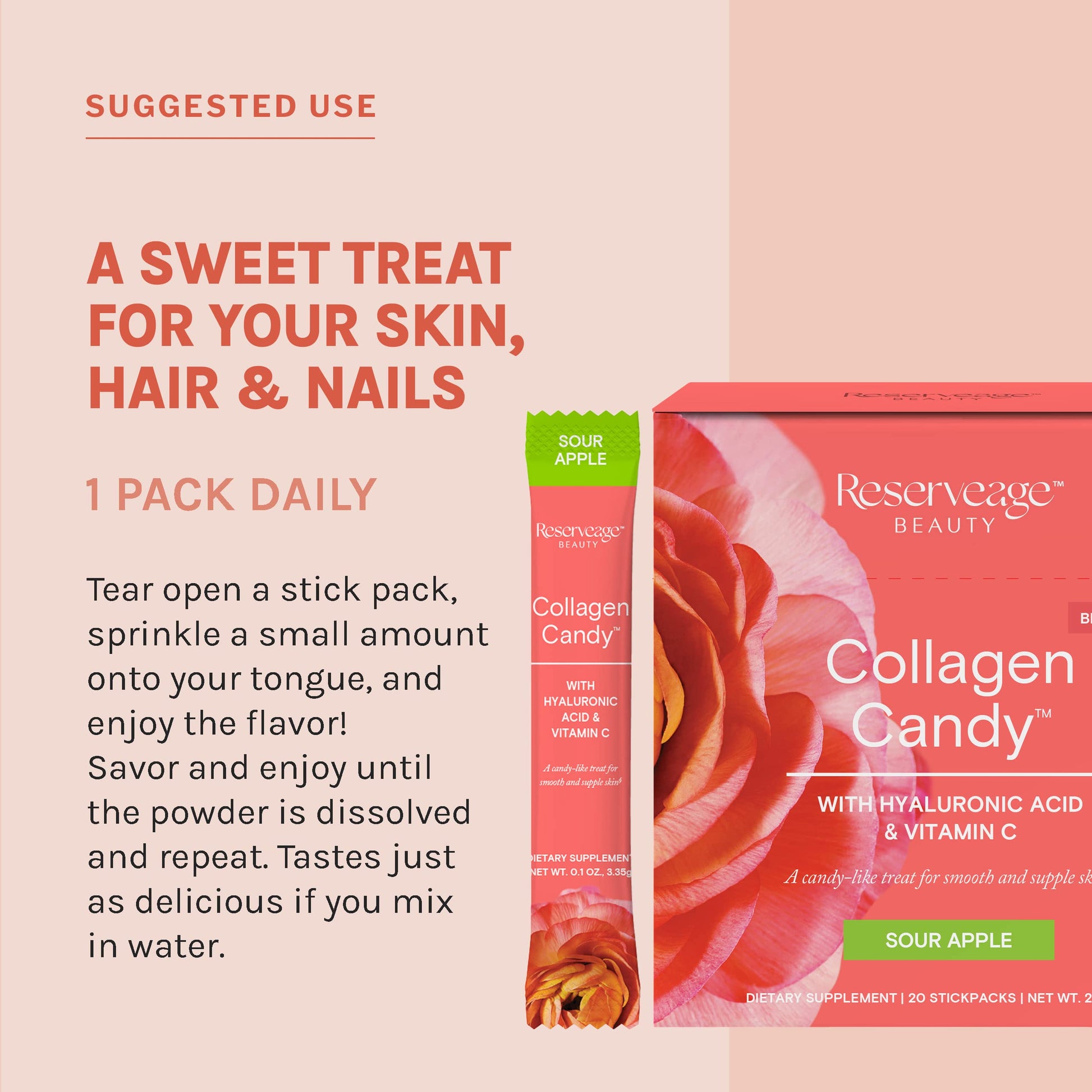 Reserveage Nutrition Collagen Candy, Collagen Supplement for Skin Care, Hair Growth, Collagen Booster for Nail Care, Supports Elastin Production, Paleo and Keto, Sour Apple, 2.3 Ounces (20 Servings) Reserveage Nutrition buy supplements Au