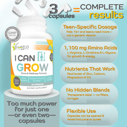 I Can Grow (3 Pack) Height Boosters for Kids 10+, Teen Vitamins for tru Height - Natural Growth Supplement for Optimal Development - Supports Bone Strength and Immune Health with Colostrum Fawelo buy supplements Au