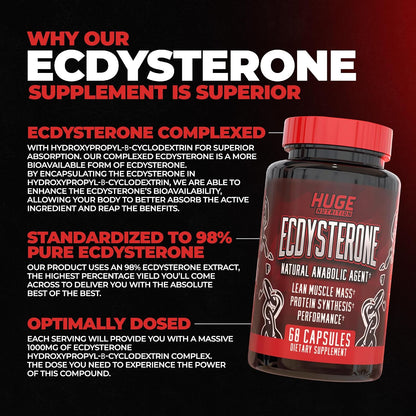 Huge Supplements Turkesterone & Ecdysterone Stack, Build Muscle & Strength, Enhanced Absorption Technology (60 Servings)