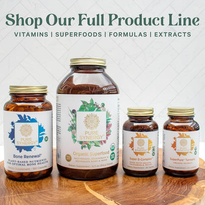 PURE SYNERGY Super B-Complex | Vitamin B Complex Made with Organic Whole Foods | Vegan Supplement with Natural Vitamin B12, Niacin, and Folate | for Energy, Focus and Mood Support (60 Tablets)