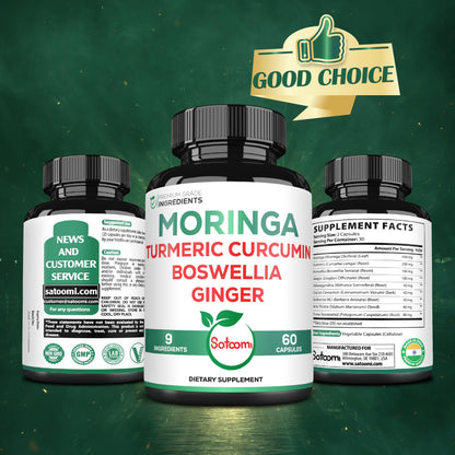 Satoomi 9in1 Moringa Capsules - Featuring Moringa, Turmeric, Boswellia, Ginger, Ashwagandha, Ceylon Cinnamon and Milk Thistle, and Resveratrol | Support Mood, Heart & Overall Health - 60 Count Satoomi buy supplements Au
