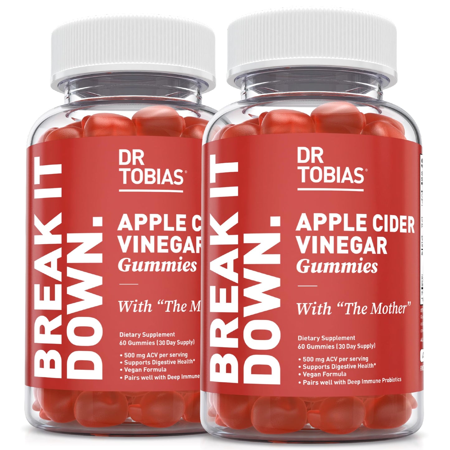 Dr. Tobias Apple Cider Vinegar Gummies with The Mother 60 Count | Digestive & Daily Wellness Support | 500 mg ACV | Folate + B6 + B12 + Iodine | Vegan | 30 Servings