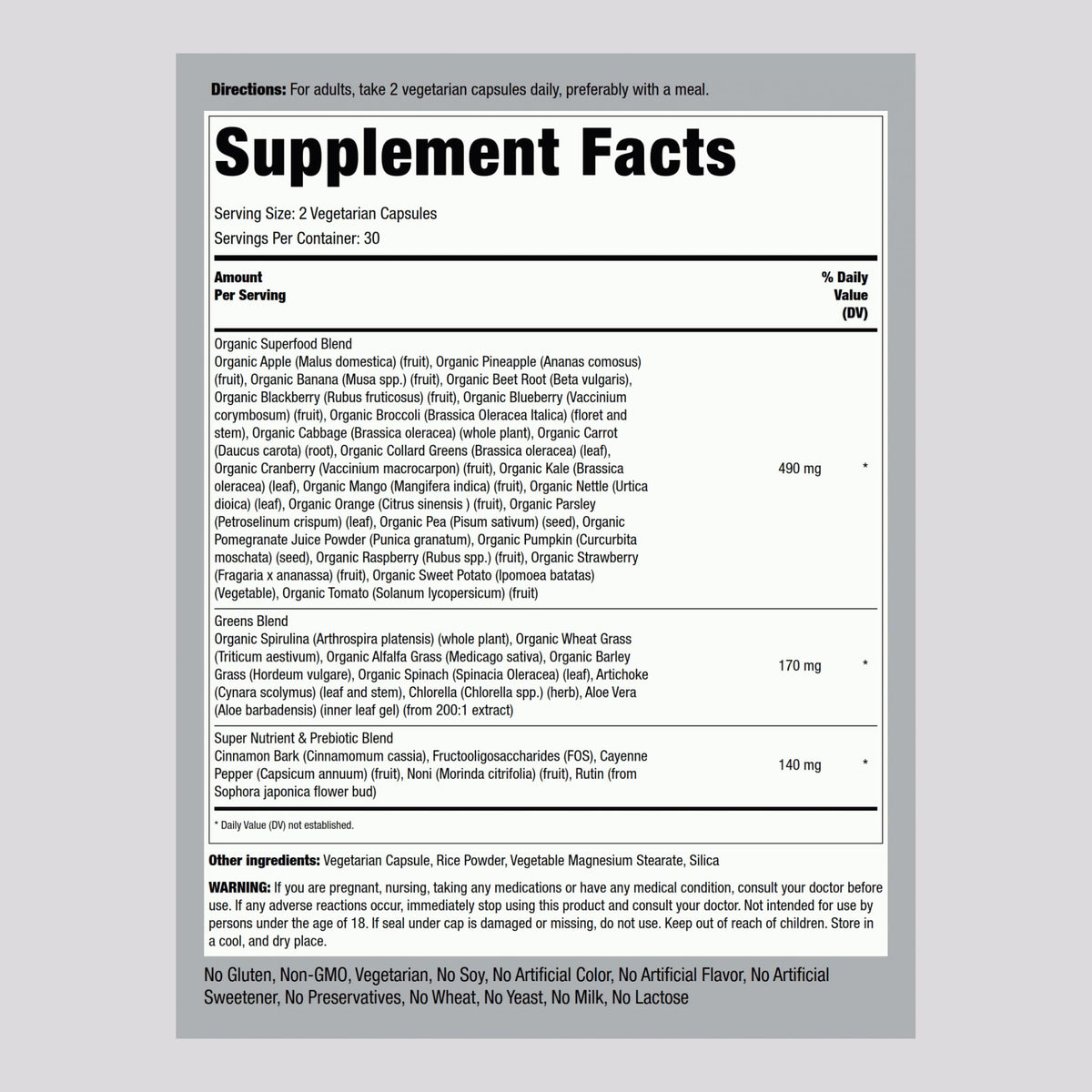 Piping Rock Fruits and Veggies Supplement | 60 Capsules | Superfood Fruit and Vegetables Vitamins | with Prebiotic Blend | Vegetarian Formula | Non-GMO, Gluten Free Piping RockBuy Supplements Australia