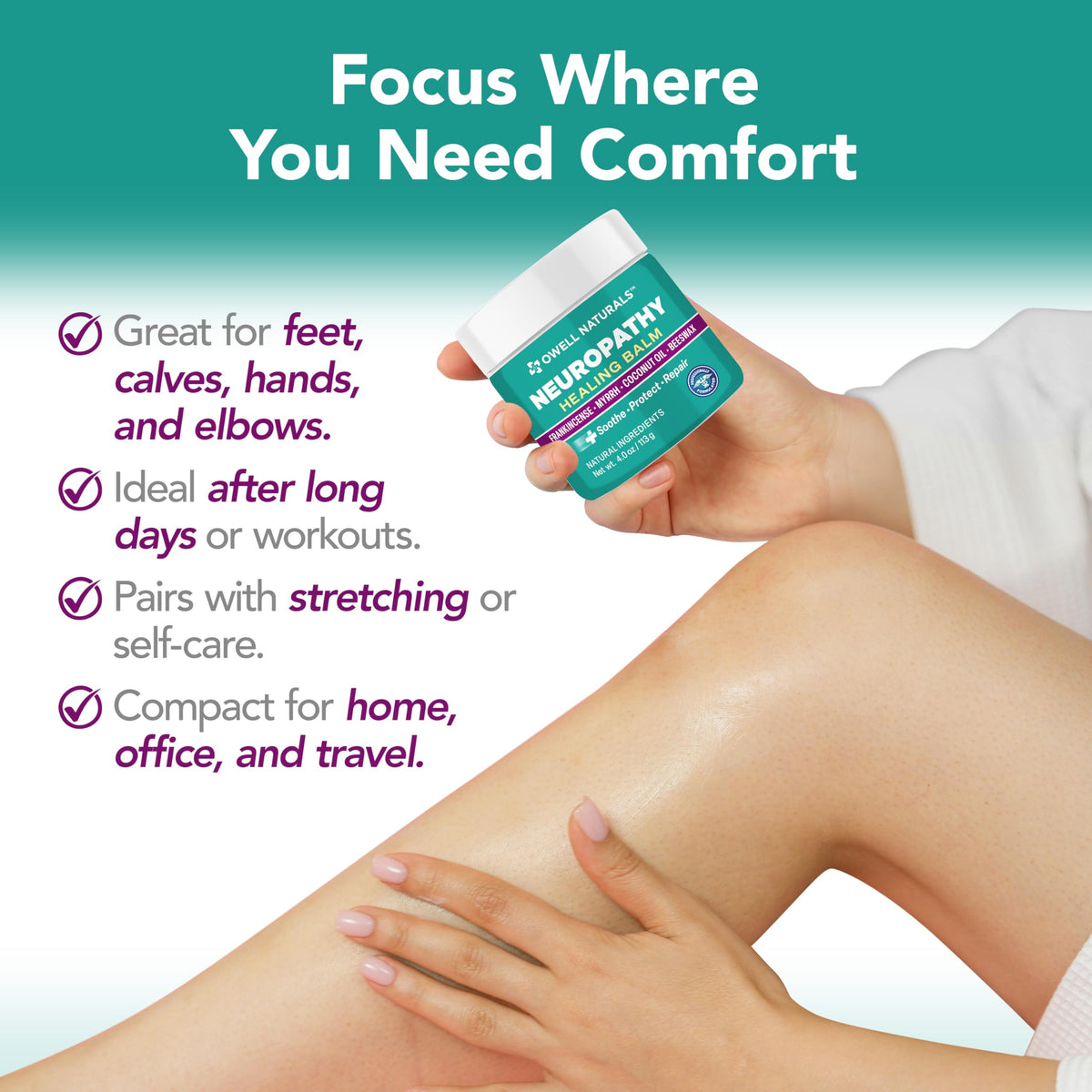 Owell Naturals Neuropathy Balm for Feet, Muscles & Joints – Long Lasting Comfort Formula with Frankincense, Myrrh, Coconut Oil, Beeswax – Fast Absorbing Botanical Skin Care, 2 oz Owell NaturalsBuy Supplements Australia