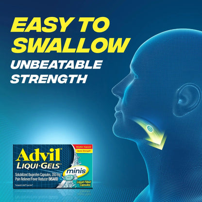 Advil Liqui-Gels minis Pain Reliever and Fever Reducer, Pain Medicine for Adults with Ibuprofen 200mg for Pain Relief - 200 Liquid Filled Capsules AdvilBuy Supplements Australia