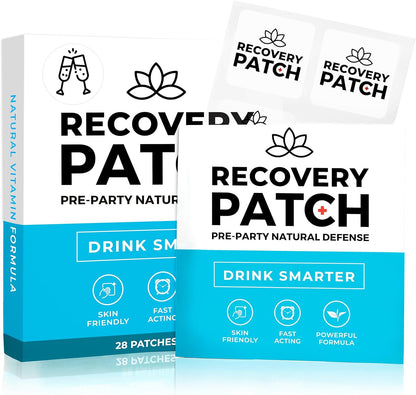 Party Treats Recovery Patches 28 Pack - Wake Up Refreshed & Energized | 100% Natural Ingredients Patch, Individually Wrapped, Skin-Friendly & Waterproof, Enhanced Morning Formula