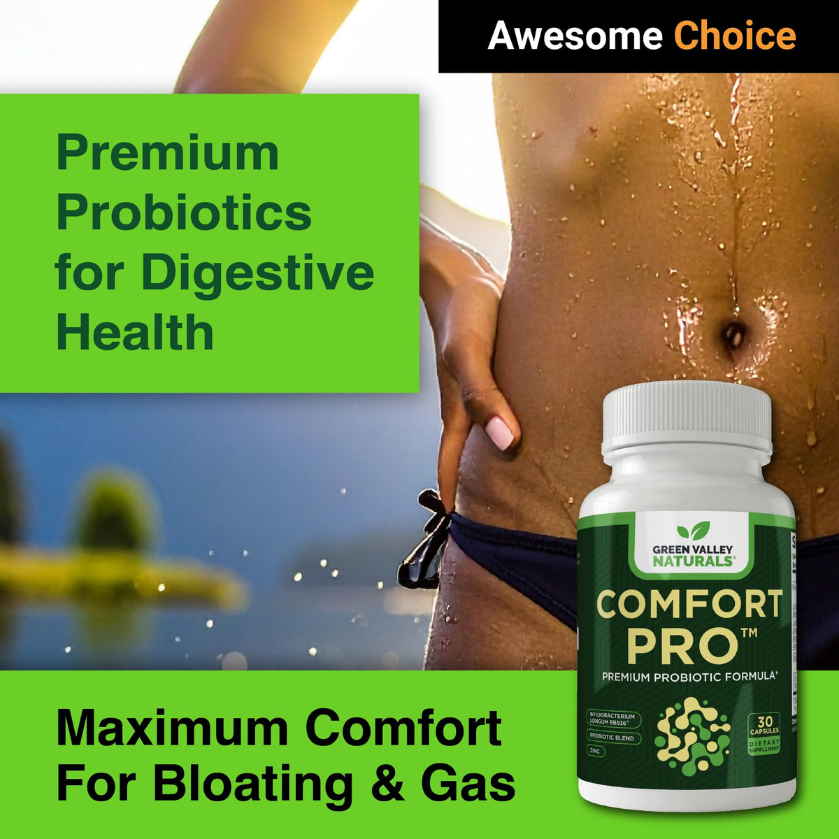 ComfortPro™ Daily Probiotics for Digestive Health | Constipation Relief & Bloating Support for Women & Men | Gut Cleanse with Zinc | Helps Reduce Gas & Promotes Digestive Regularity | Valley Formula GREEN VALLEY NATURALS buy supplements Au