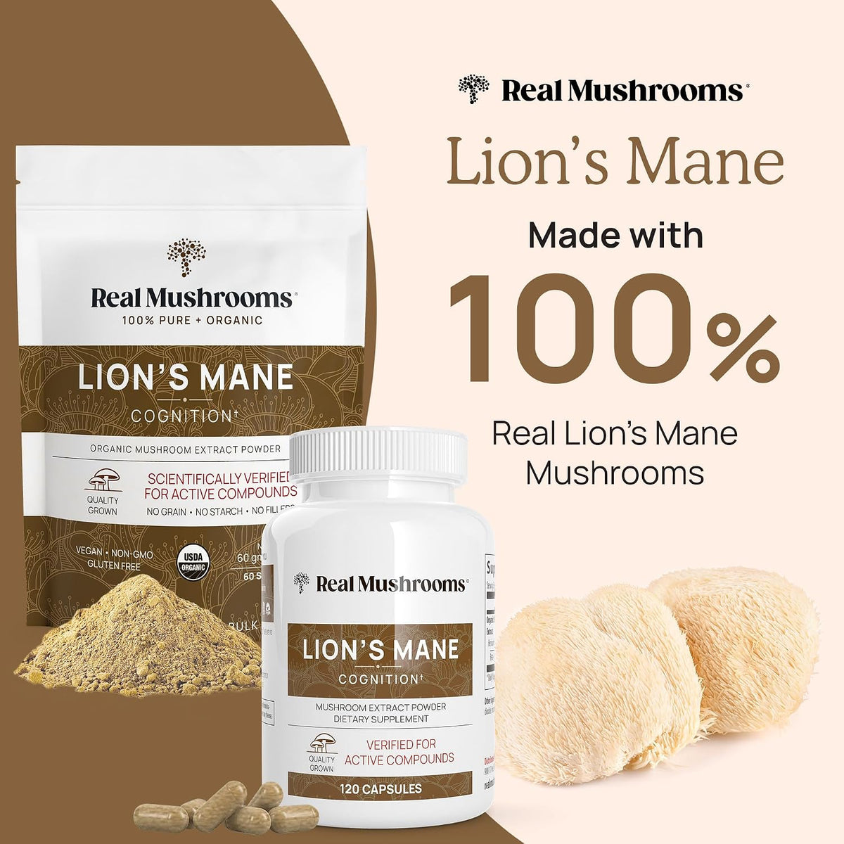 Real Mushrooms Vitamin D2, Zinc, Chaga, Reishi (120ct) and Lion's Mane (120ct) Bundle - Immunity and Cognitive Support, Chelated Zinc for Improved Absorption - Vegan, Gluten Free, Non-GMO