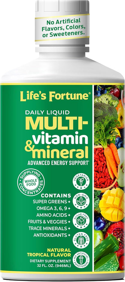 Life’s Fortune Liquid Multivitamin for Adults and Seniors – Fast Absorption Vitamins and Minerals with 90+ Nutrients for Energy and Immune Support – Easy to Digest, Sugar Free, Tropical Flavor, 32 oz