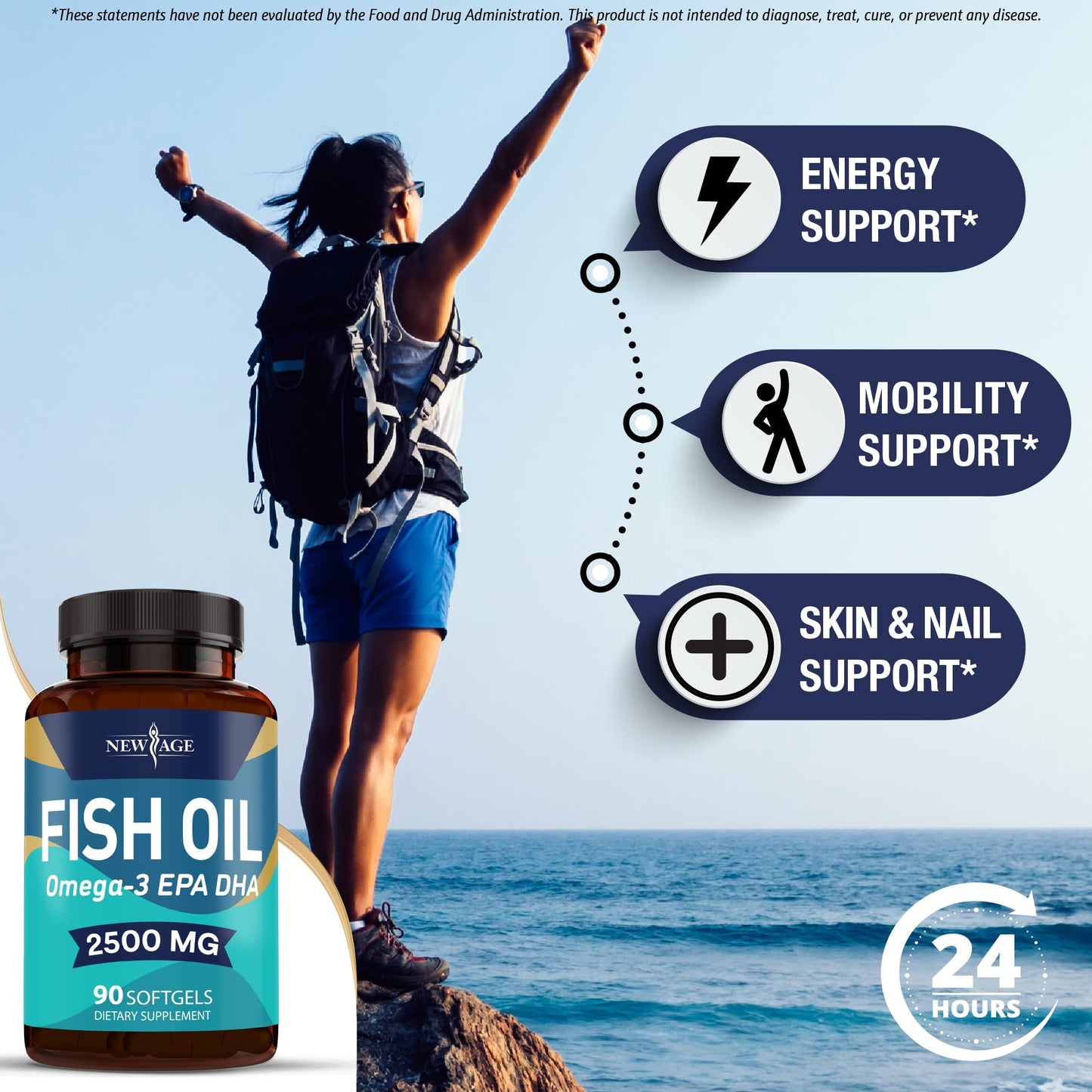 NEW AGE Omega 3 Fish Oil Supplement Immune & Health Support – Promotes Joint, Eye & Skin Health - Non GMO - EPA, DHA Fatty Acids Gluten Free (90 Softgels (Pack of 1)) NEW AGE buy supplements Au