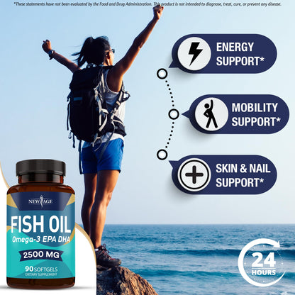 NEW AGE Omega 3 Fish Oil Supplement Immune & Health Support – Promotes Joint, Eye & Skin Health - Non GMO - EPA, DHA Fatty Acids Gluten Free (90 Softgels (Pack of 1)) NEW AGE buy supplements Au