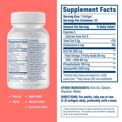 NativePath Antarctic Krill Oil 500mg, Omega-3, 60 Softgels | Wild-Caught, Astaxanthin, EPA & DHA Phospholipid-Bound, Supports Circulatory, Brain & Joint Health