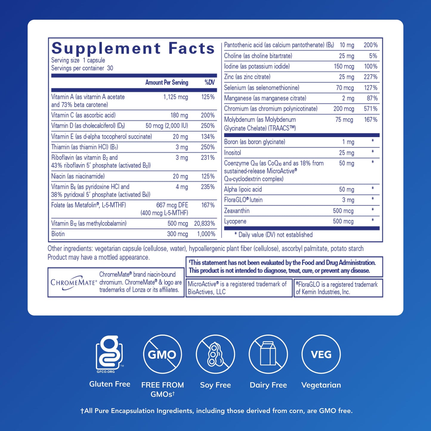 Pure Encapsulations O.N.E. Multivitamin - Once Daily Multivitamin with Antioxidant Complex Metafolin, CoQ10, and Lutein to Support Vision, Cognitive Function, and Cellular Health* - 30 Capsules Pure Encapsulations buy supplements Au