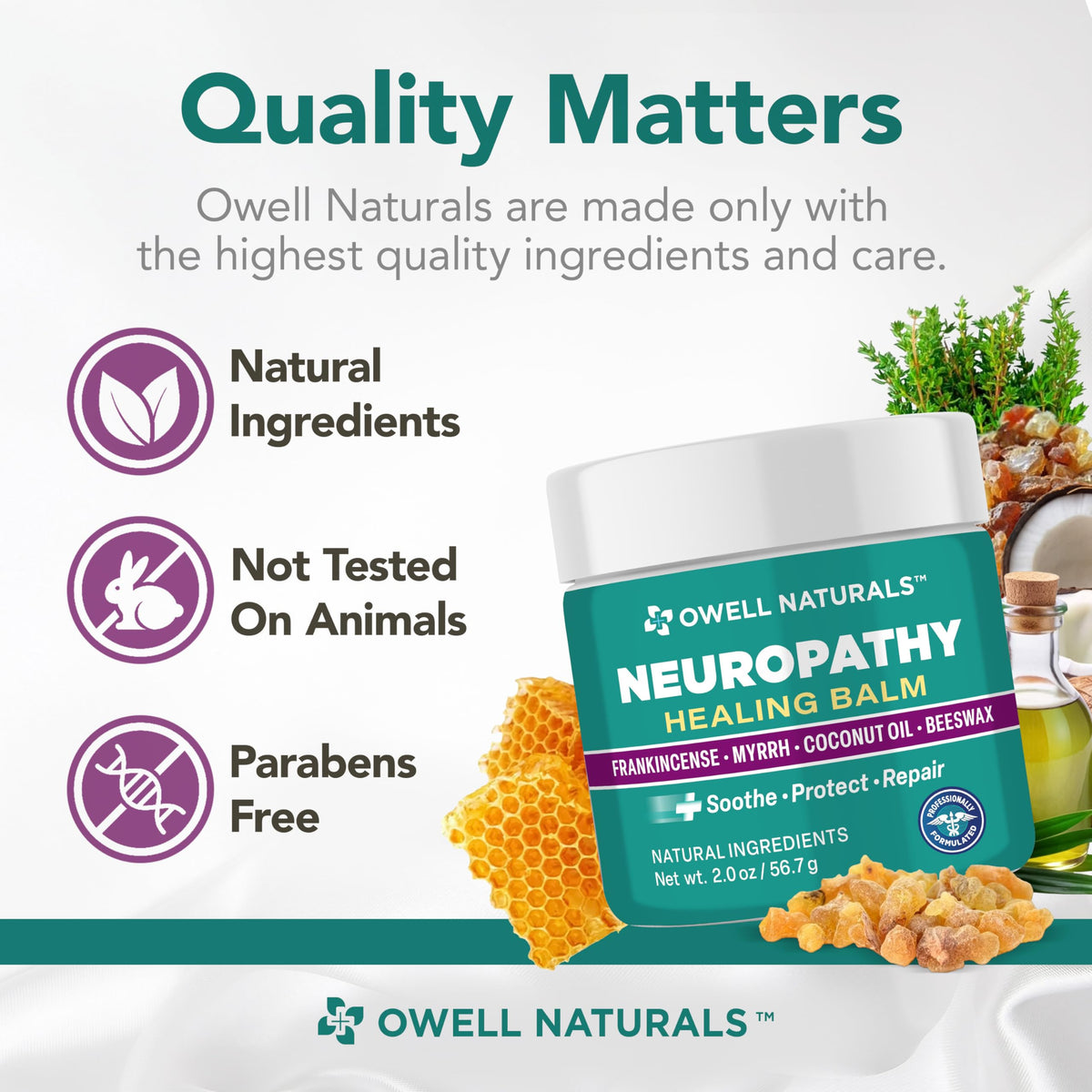 Owell Naturals Neuropathy Balm for Feet, Muscles & Joints – Long Lasting Comfort Formula with Frankincense, Myrrh, Coconut Oil, Beeswax – Fast Absorbing Botanical Skin Care, 2 oz Owell NaturalsBuy Supplements Australia